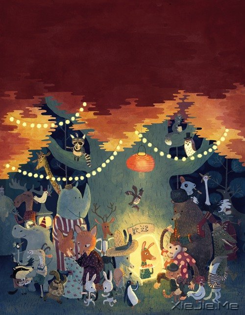 复古而温馨的插画